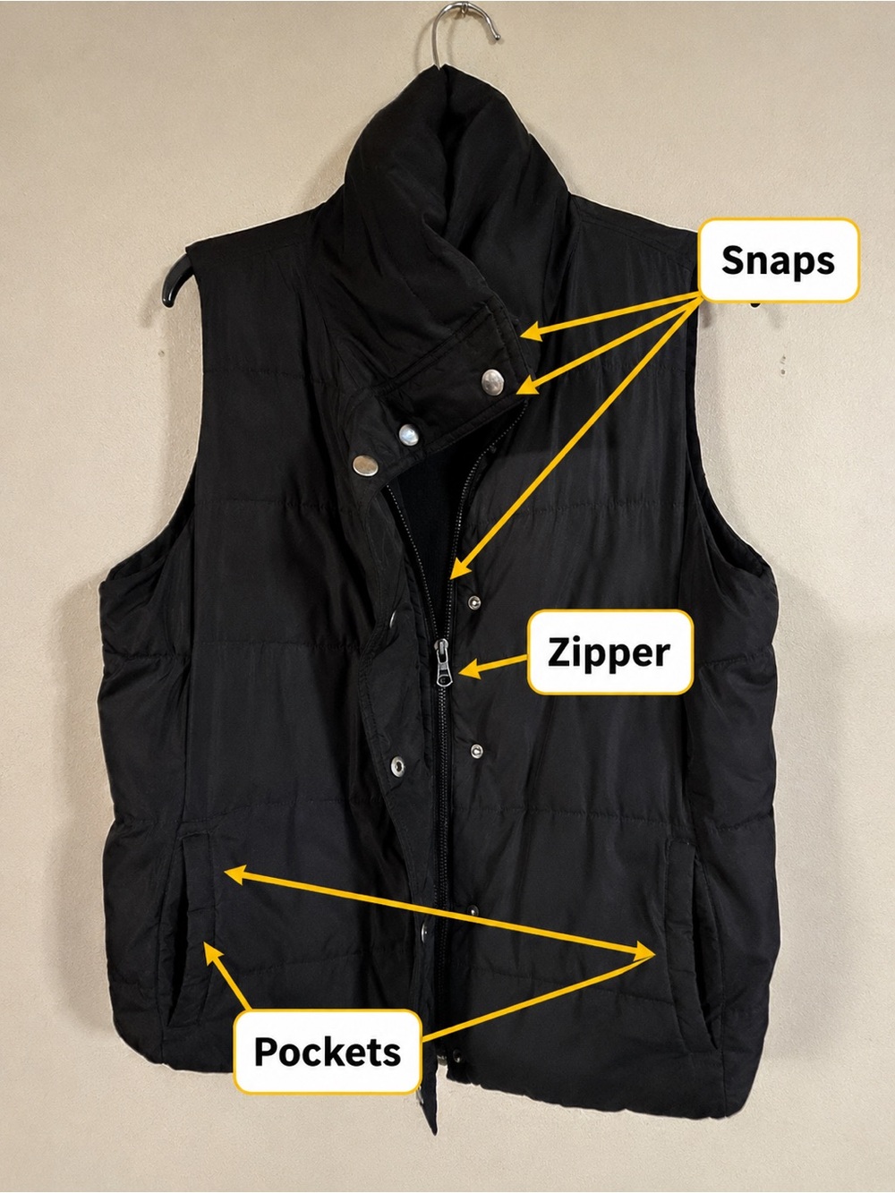 Old Navy Black Quilted Puffer Vest with Stand Collar